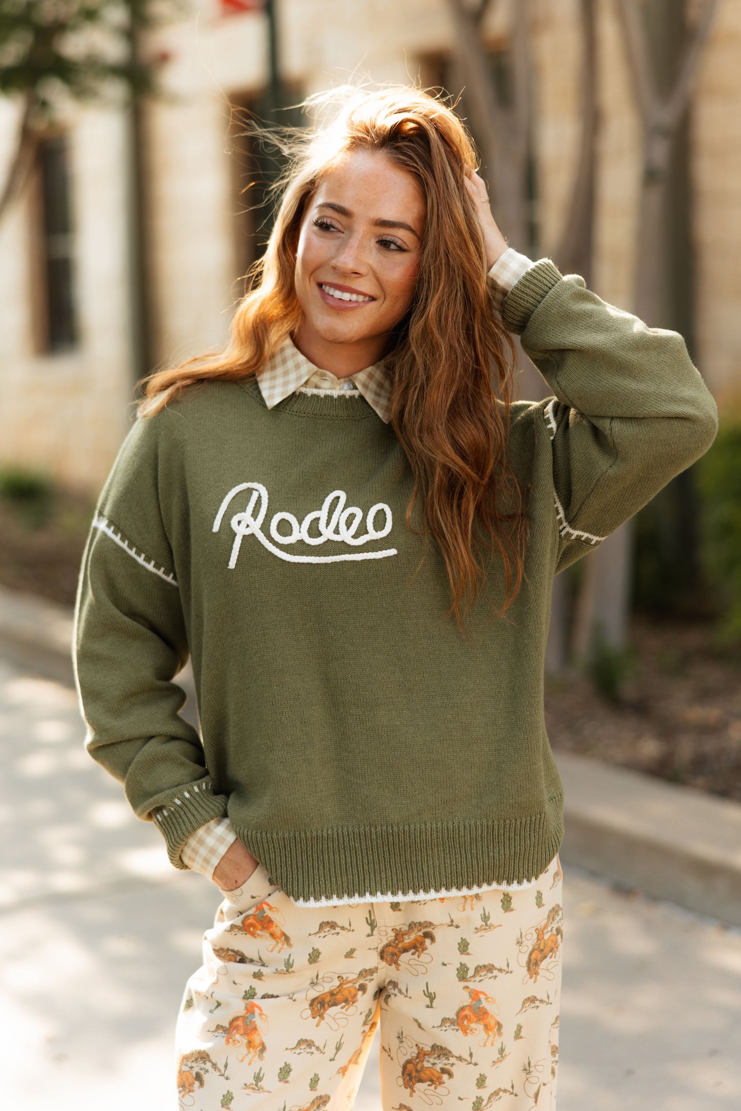 TH7626 GREEN RODEO LETTERMAN CARDI (7 PIECE)