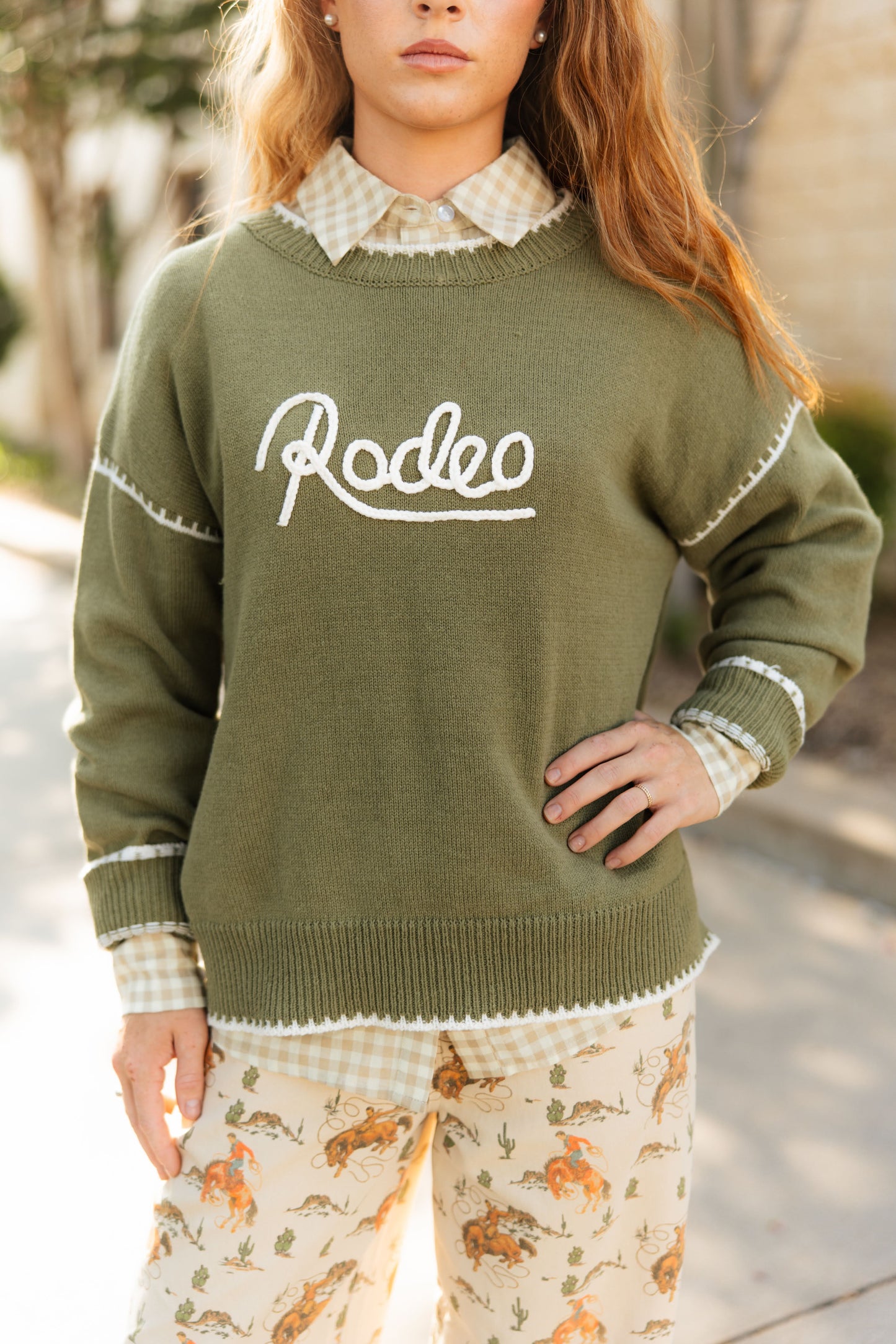 TH7626 GREEN RODEO LETTERMAN CARDI (7 PIECE)