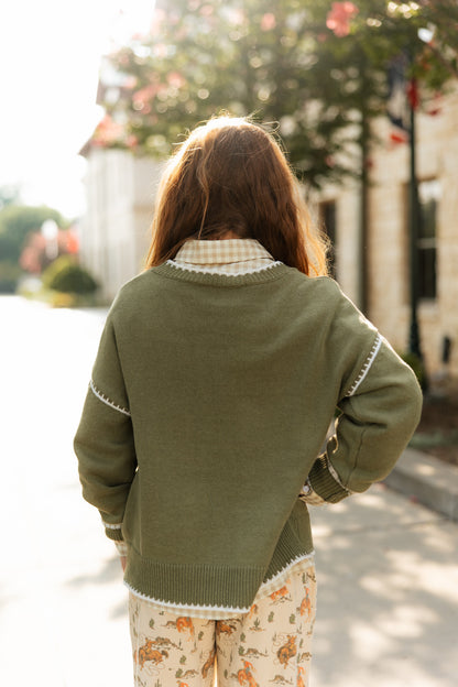 TH7626 GREEN RODEO LETTERMAN CARDI (7 PIECE)