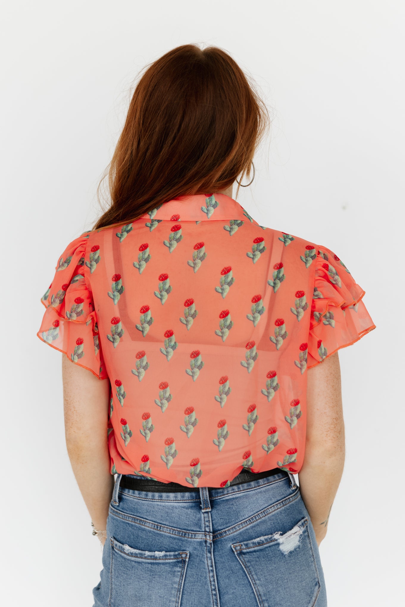 TH198 CORAL CACTUS DOUBLE FLUTTER BLOUSE (7 Piece)