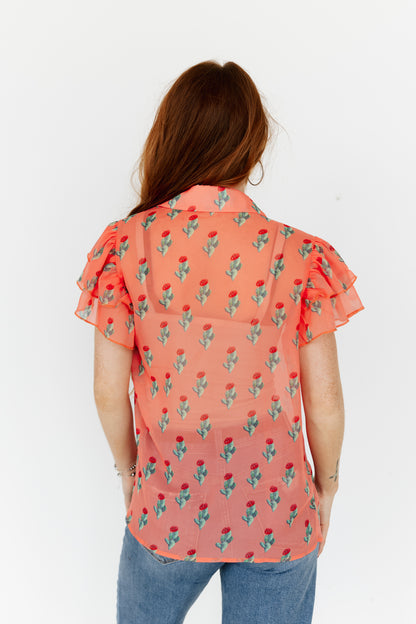 TH198 CORAL CACTUS DOUBLE FLUTTER BLOUSE (7 Piece)