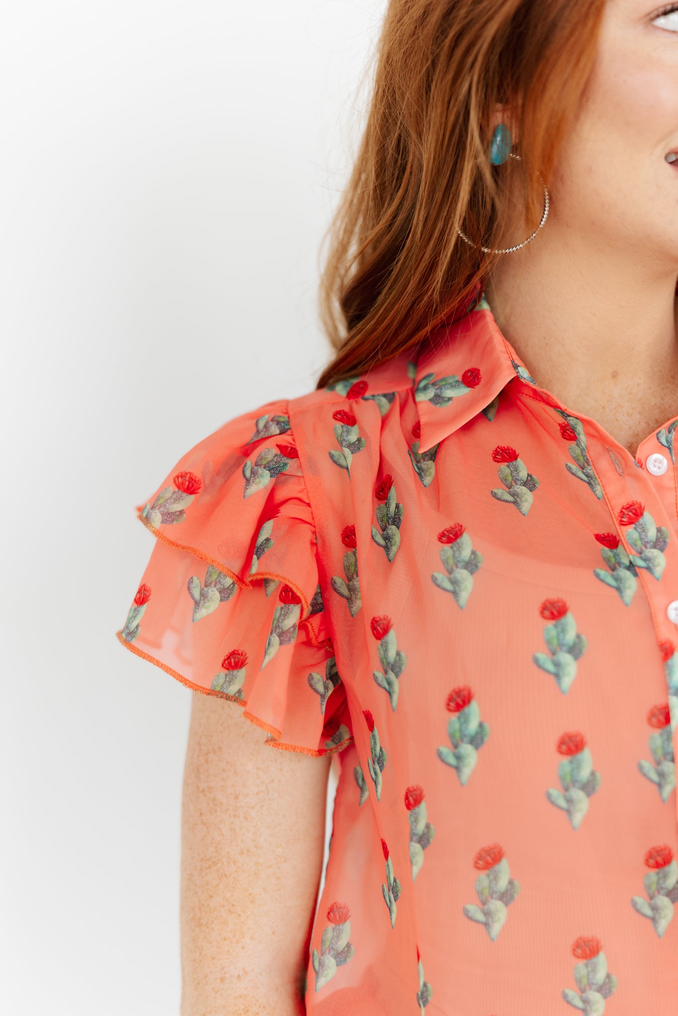 TH198 CORAL CACTUS DOUBLE FLUTTER BLOUSE (7 Piece)