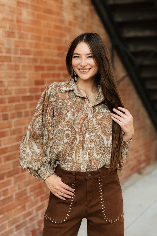 TH23 BROWN PAISLEY BLOUSE (7 PIECE)