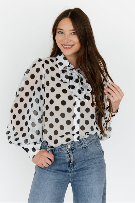 TH11-1 IVORY POKA DOT WITH TIE TOP (7 PIECE)