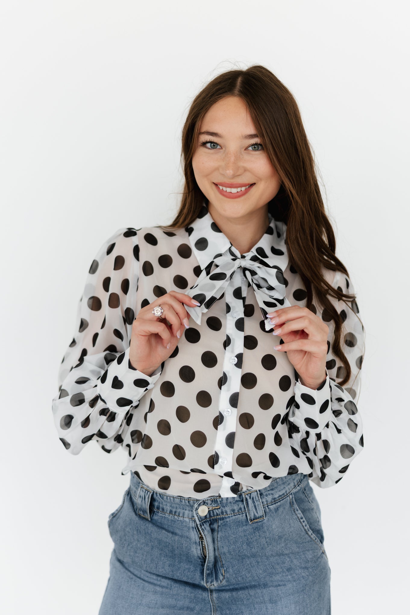 TH11-1 IVORY POKA DOT WITH TIE TOP (7 PIECE)
