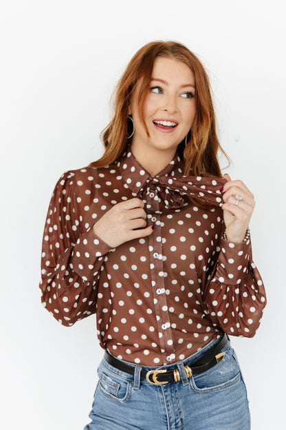 TH2820 BROWN POKA DOT MESH TIE TOP (7 PIECES)