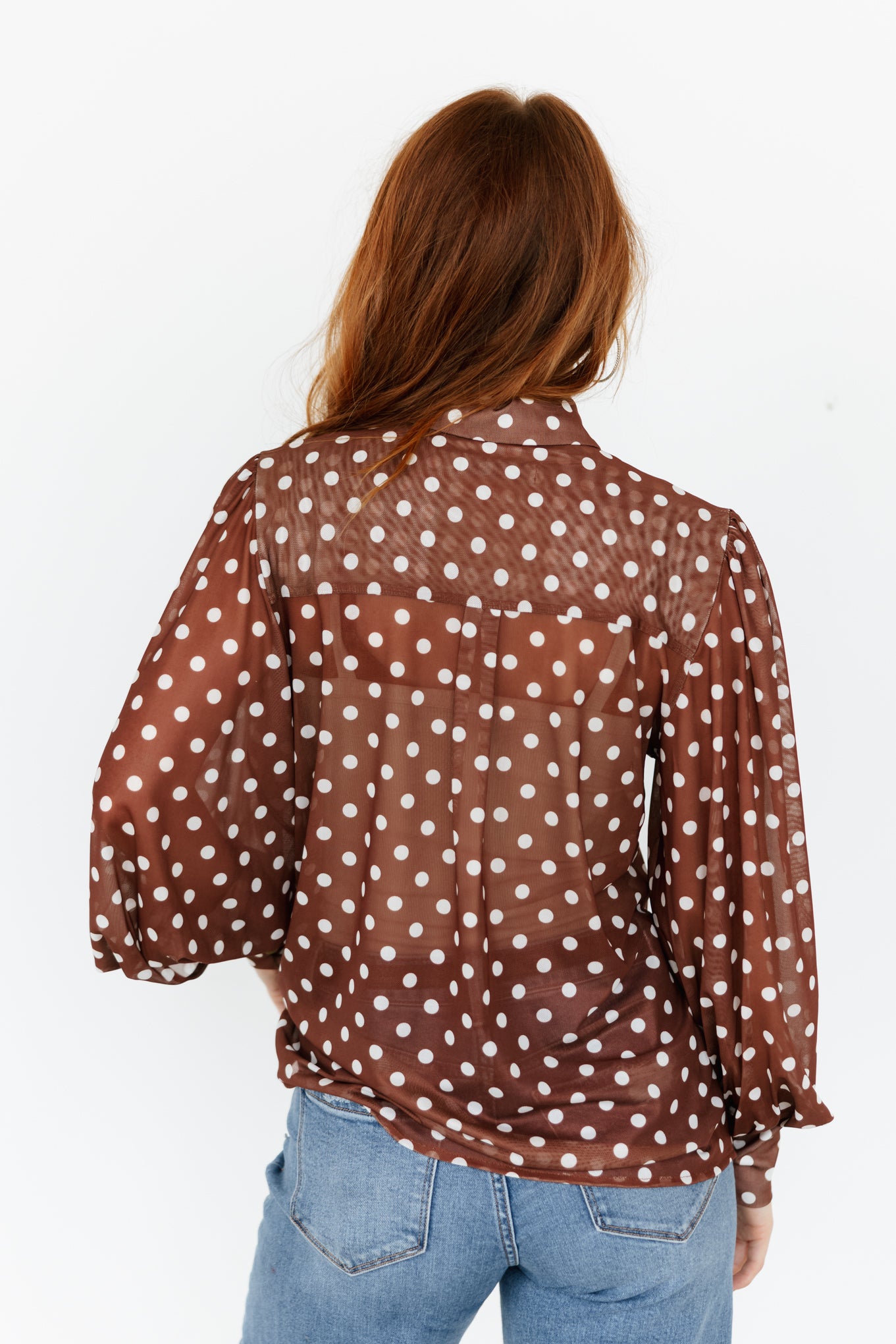 TH2820 BROWN POKA DOT MESH TIE TOP (7 PIECES)