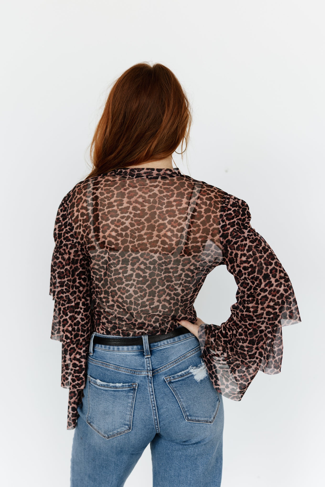 TH70  CHEETAH MESH RUFFLE TOP (1 Piece)