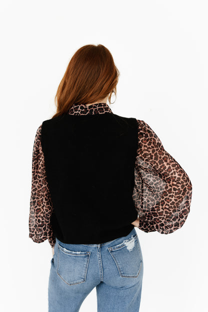 TH4214 SADDLE  BLACK GOLD SWEATER VEST