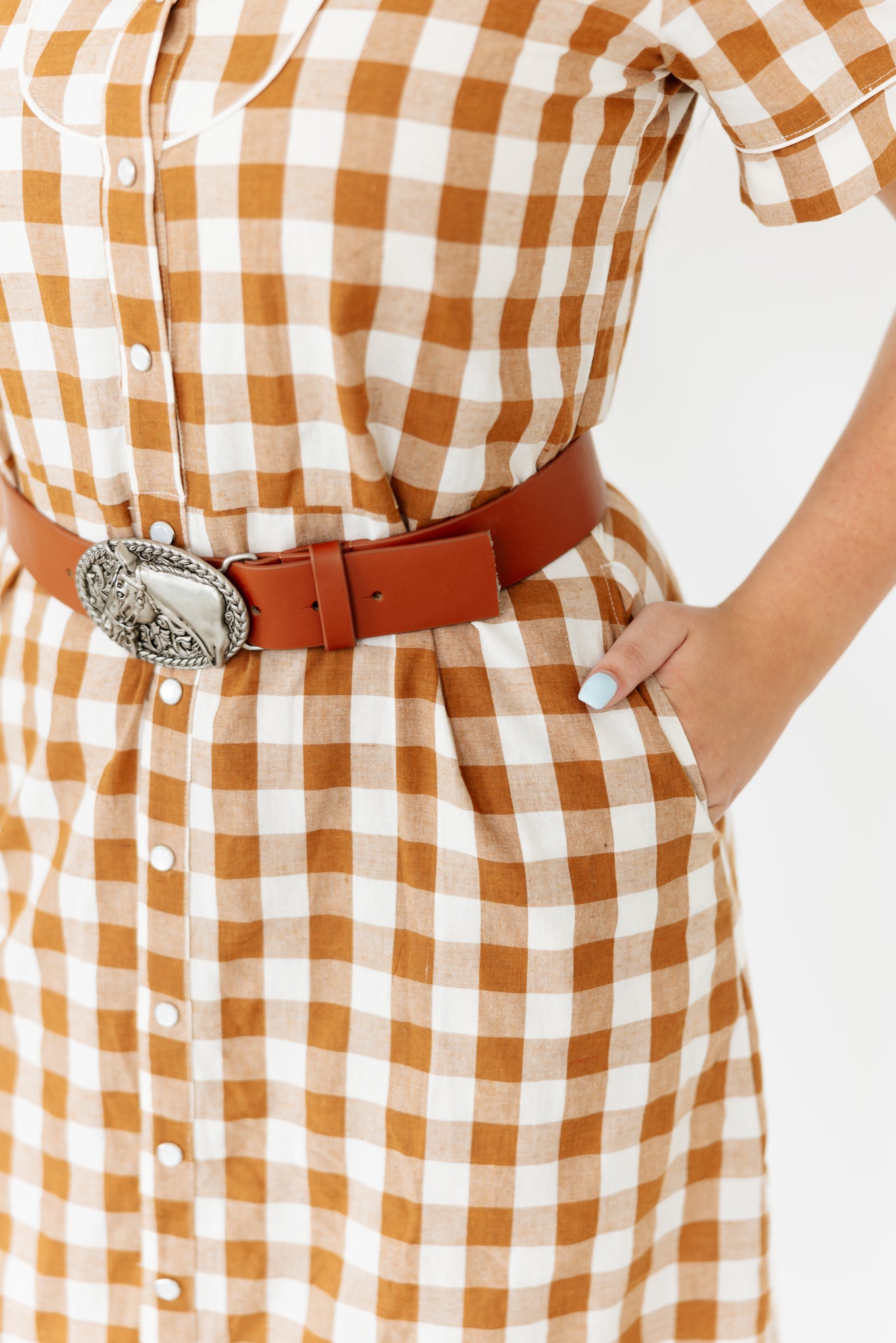 TH2409 BROWN  GINGHAM DRESS (7 Piece)