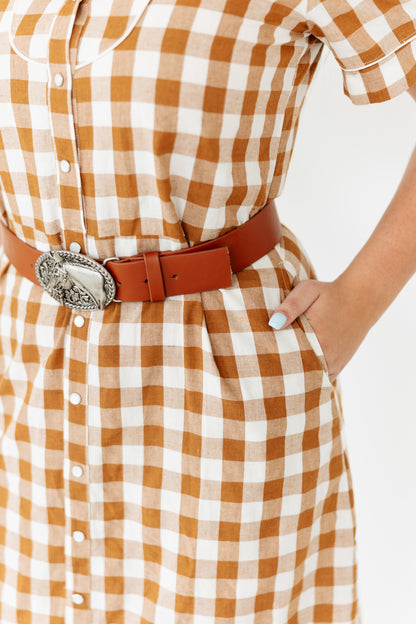 TH2409 BROWN  GINGHAM DRESS (7 Piece)