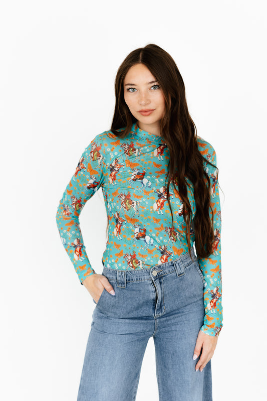TH1221 TURQ BUTTERLY COWBOY MESH TOP (7 Piece)