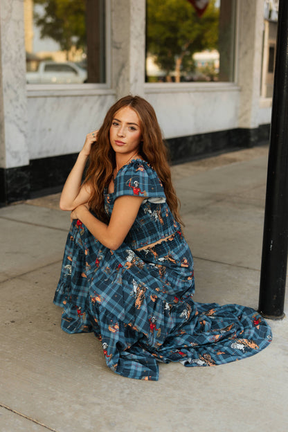 TH2604 NAVY WESTERN PLAID BROOM SKIRT (7 PIECE)