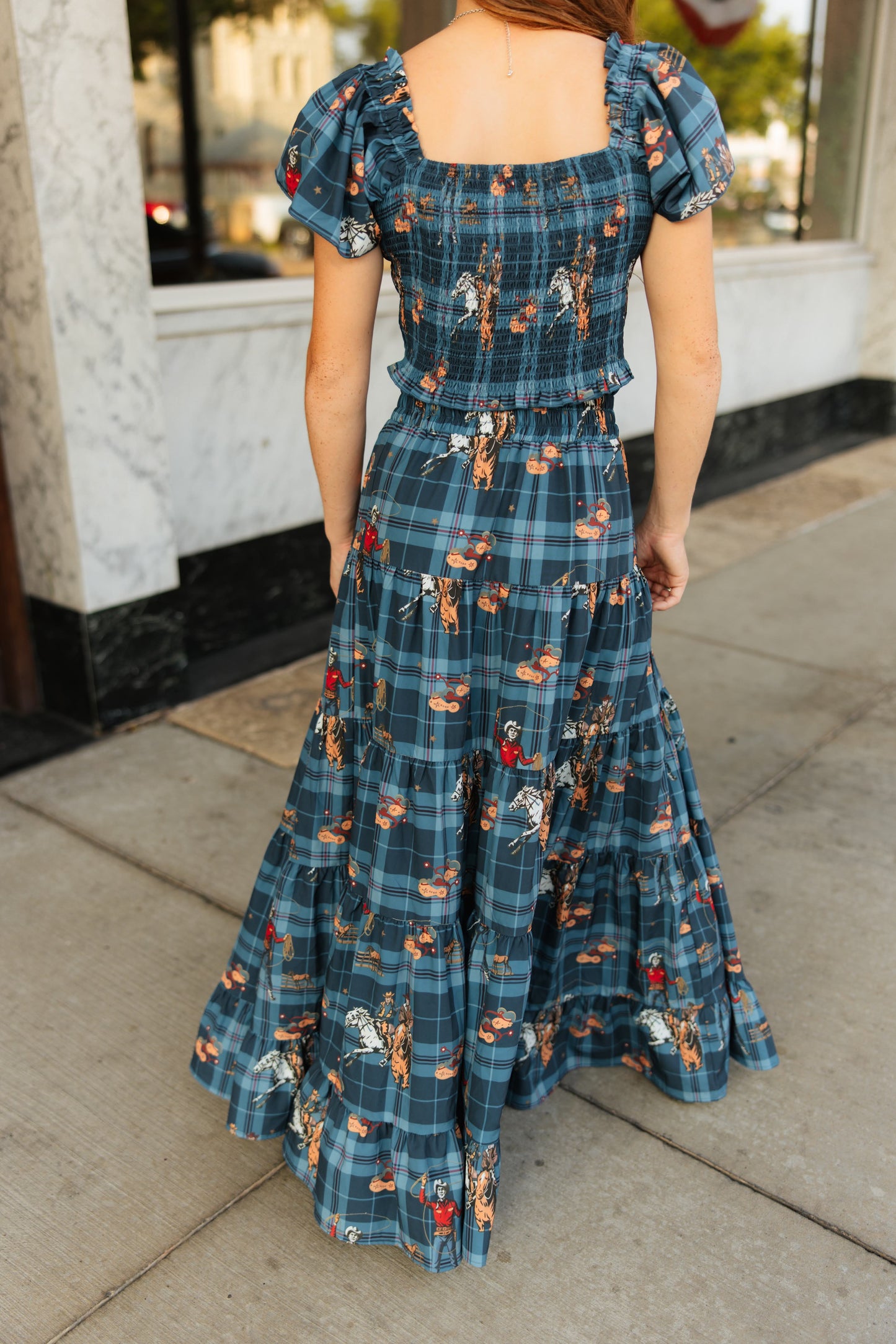 TH2604 NAVY WESTERN PLAID BROOM SKIRT (7 PIECE)