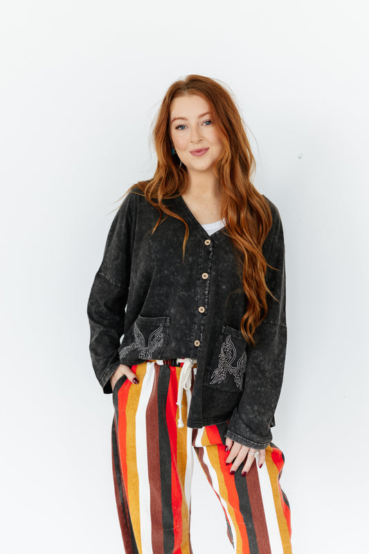 TH8326  VINTAGE WASH CARDI WITH STITCH (7 Piece)