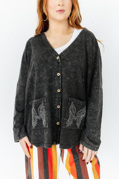 TH8326  VINTAGE WASH CARDI WITH STITCH (7 Piece)