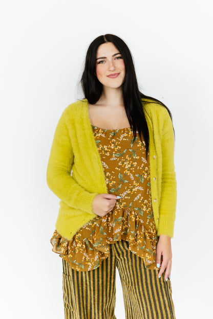 TH1625 S248 FUZZY BUTTON SWEATER LIME (1 PEICE)