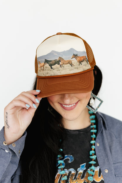 Wild Horses Trucker Hat – Brown