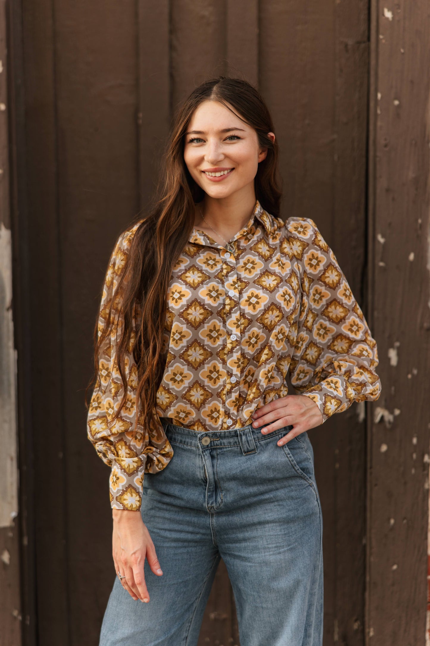 TH11 SAGE GOLD MEDALLION BLOUSE (7 Piece)
