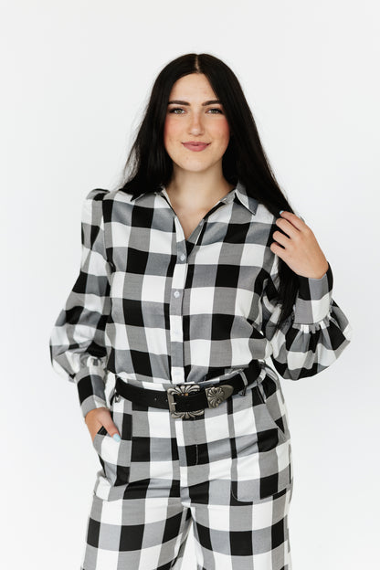 TH11 BLACK GINGHAM  BLOUSE (7 Piece)