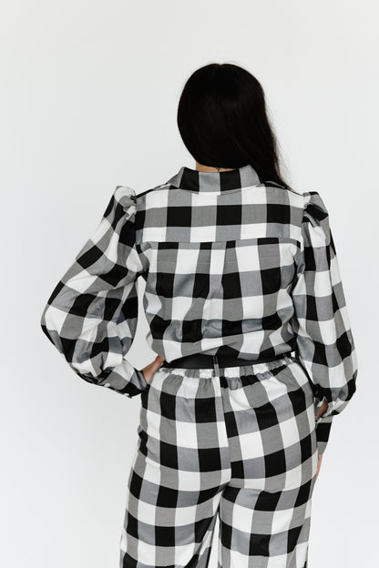 TH11 BLACK GINGHAM  BLOUSE (7 Piece)