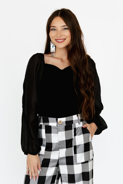 TH2025 S306 BLACK TOP WITH SHEER LONG SLEEVE (1 PIECE)