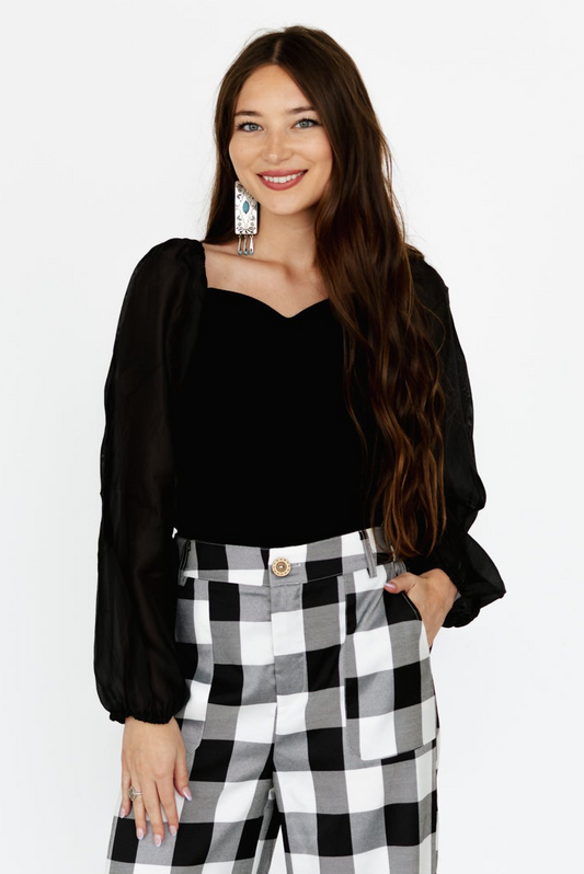TH2025  BLACK TOP WITH SHEER SLEEVE LONG SLEEVE (7 Piece)