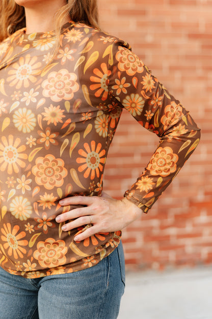 TH1221 BROWN RETRO FLORAL MESH TOP (7 Piece)