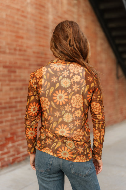 TH1221 BROWN RETRO FLORAL MESH TOP (7 Piece)