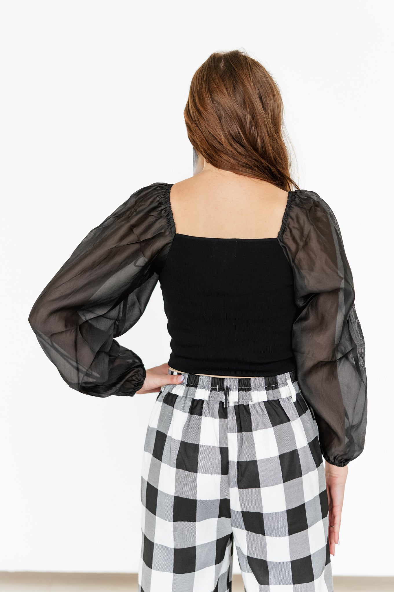 TH2025  BLACK TOP WITH SHEER SLEEVE LONG SLEEVE (7 Piece)