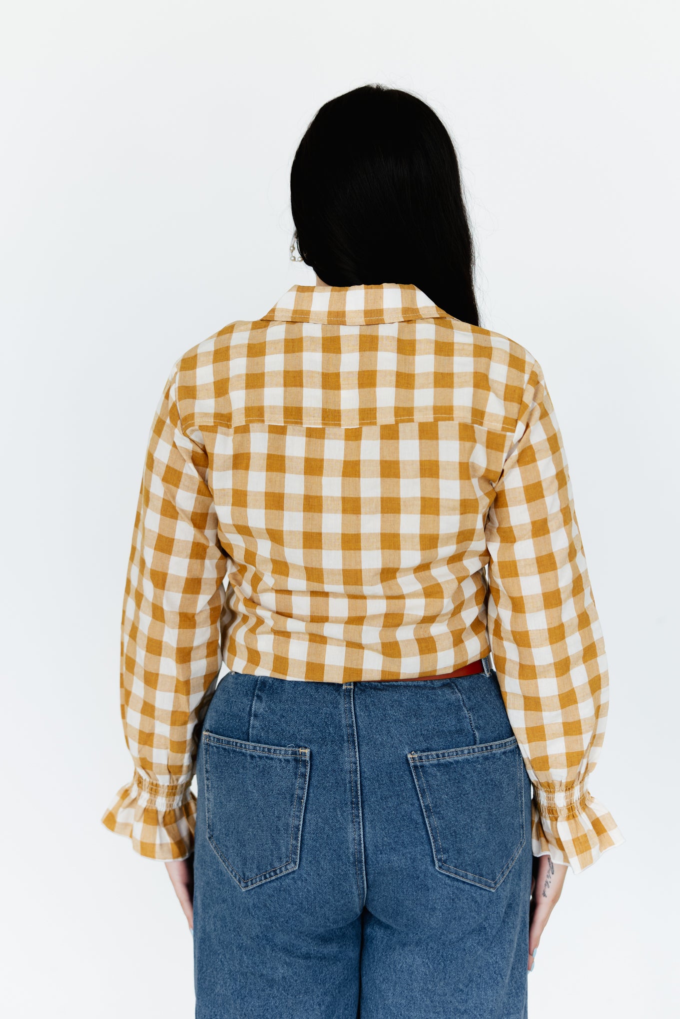 TH75  BROWN GINGHAM RUFFLE TOP (7 Piece)