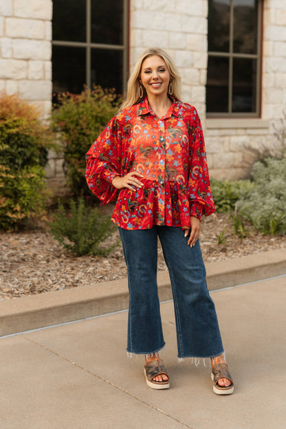 TH25 RED YEEHAW RUFFLE MESH BLOUSE (7 Piece)