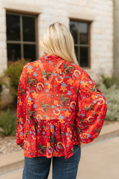 TH25 RED YEEHAW RUFFLE MESH BLOUSE (7 Piece)