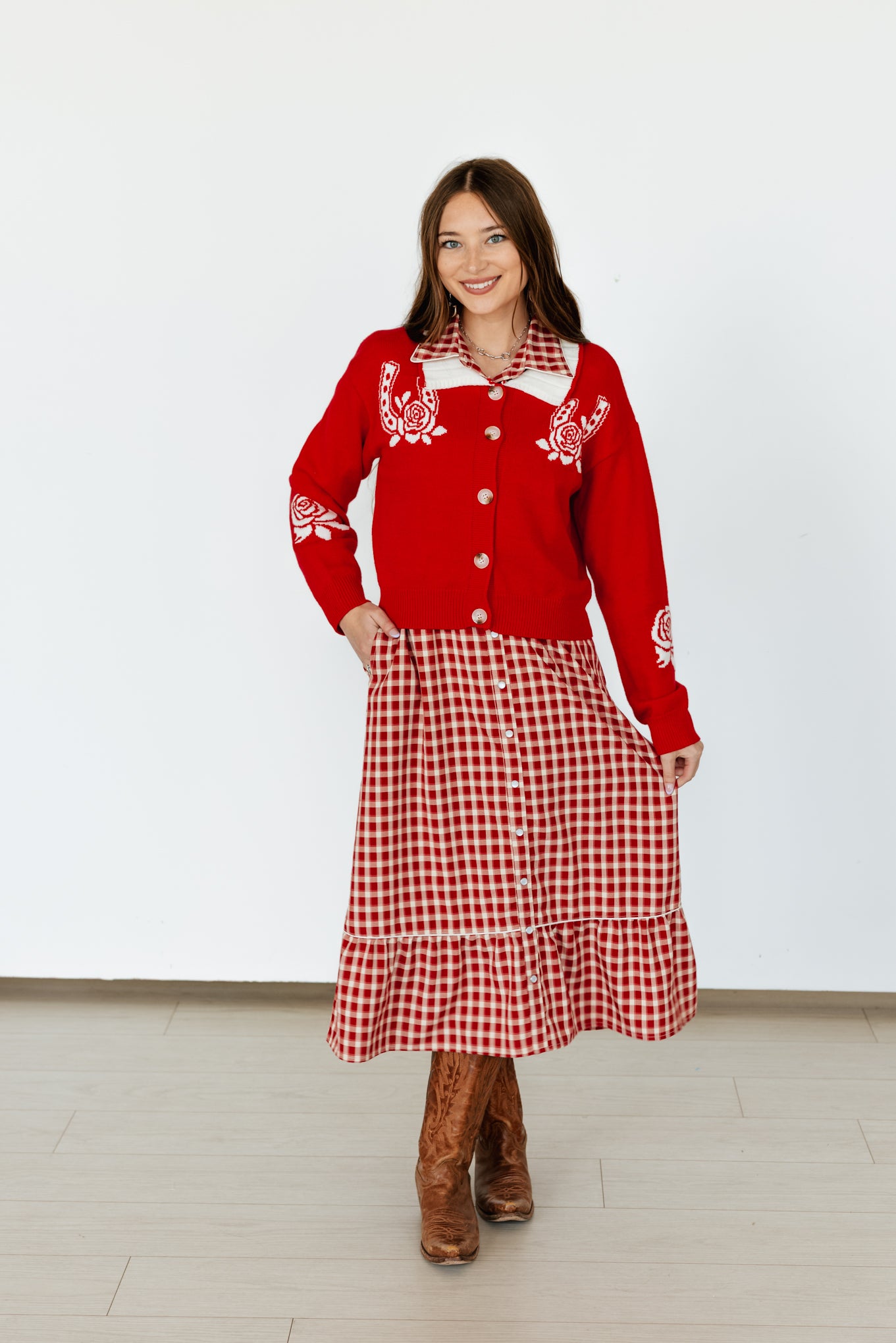 TH2410 LG RED  GINGHAM DRESS (1 PIECE)