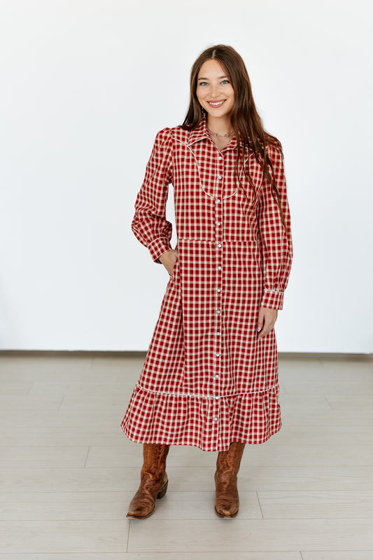 TH2410 LG RED  GINGHAM DRESS (1 PIECE)