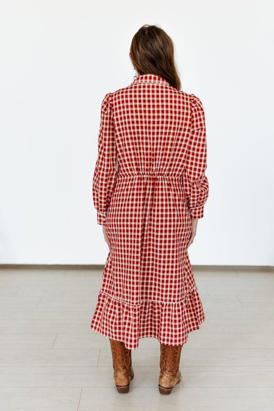 TH2410 LG RED  GINGHAM DRESS (1 PIECE)