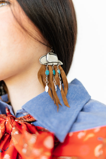 Cowboy Hat Fringe Earring