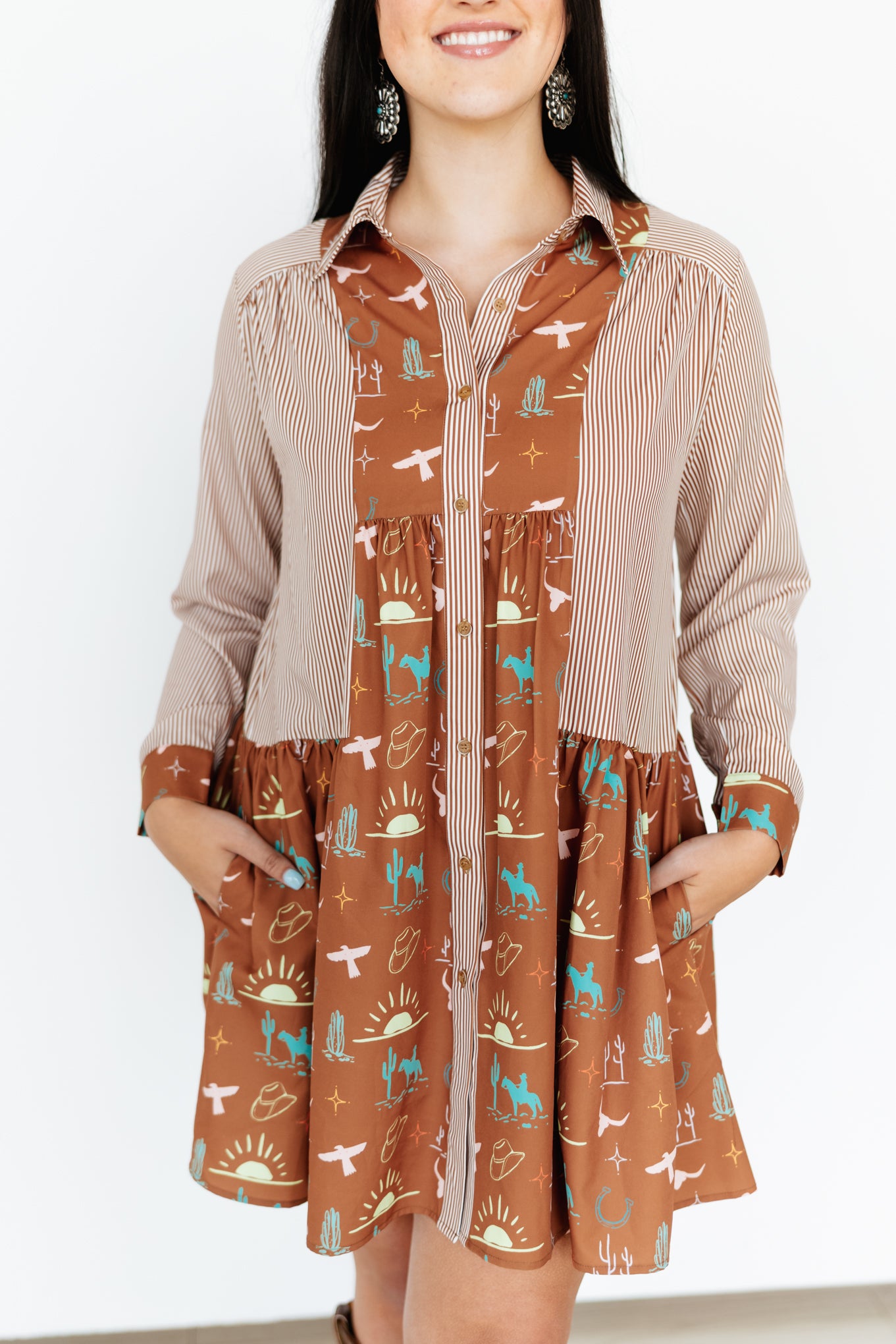 TH5010 BROWN WESTERN THINGS DRESS (1 PIECE)