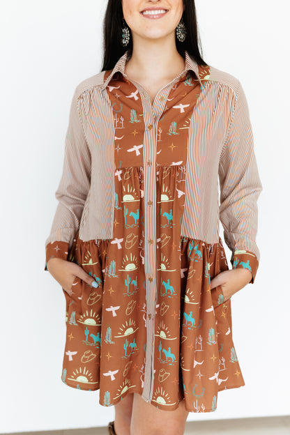 TH5010 BROWN WESTERN THINGS DRESS (1 PIECE)