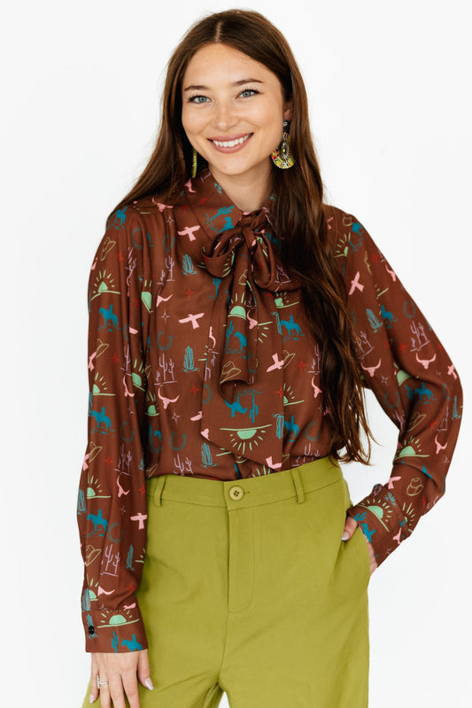 TH17 BROWN BRIGHT WESTERN THINGS TIE TOP  (7 Piece)