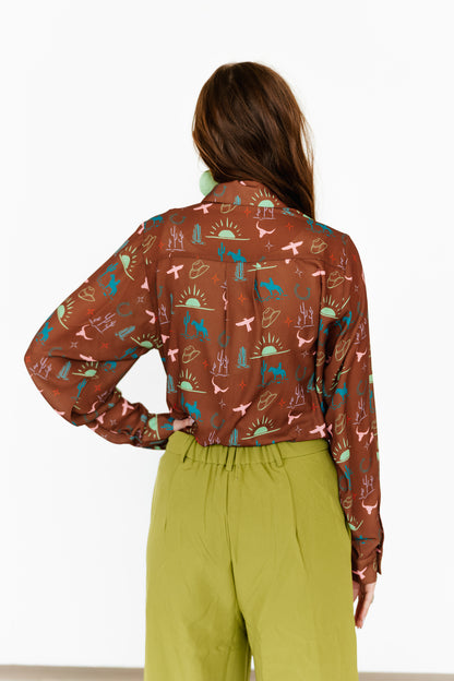 TH17 BROWN BRIGHT WESTERN THINGS TIE TOP  (7 Piece)