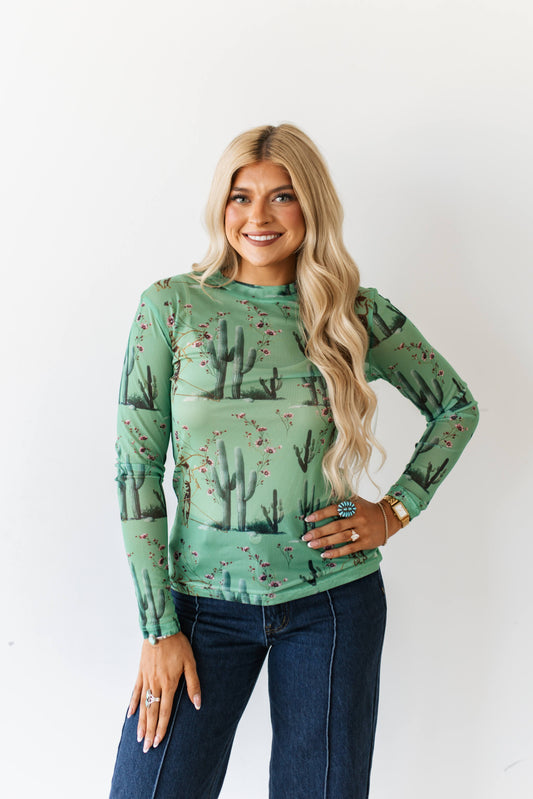 TH1221 GREEN FLORAL CACTUS MESH TOP (7 PIECES)