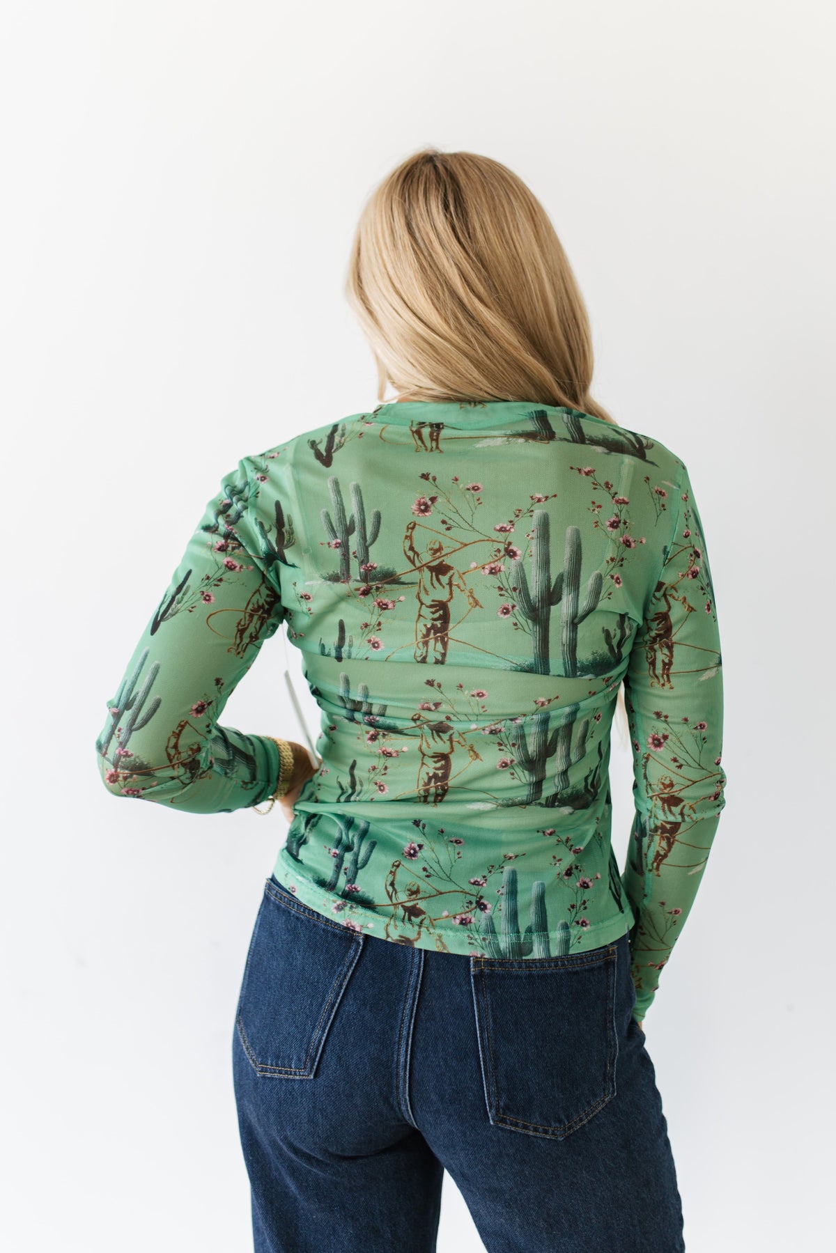 TH1221 GREEN FLORAL CACTUS MESH TOP (7 PIECES)
