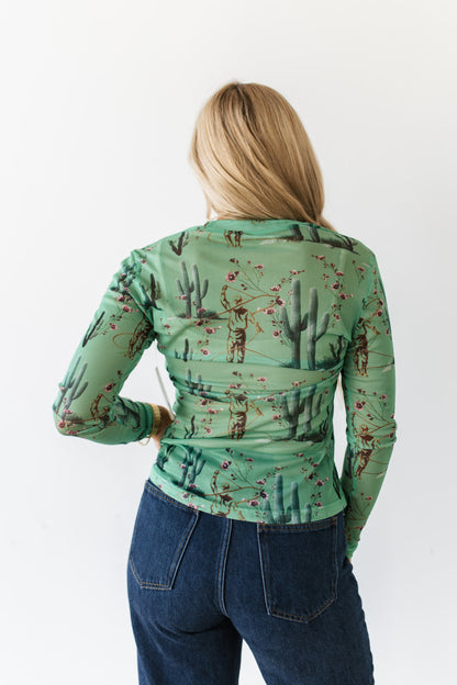 TH1221 GREEN FLORAL CACTUS MESH TOP (7 PIECES)