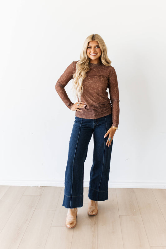 TH1221 S305 BROWN WESTERN STITCH MESH TOP (1 Piece)