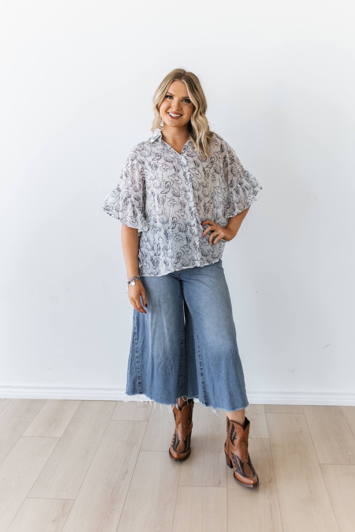TH2773 BLACK WESTERN ELEMENT STITCH TOP (6 Piece)