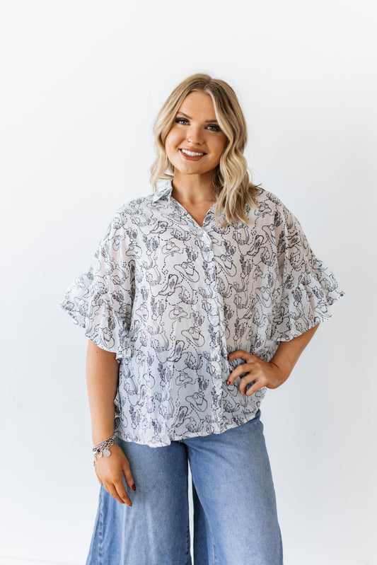 TH2773 BLACK WESTERN ELEMENT STITCH TOP (6 Piece)