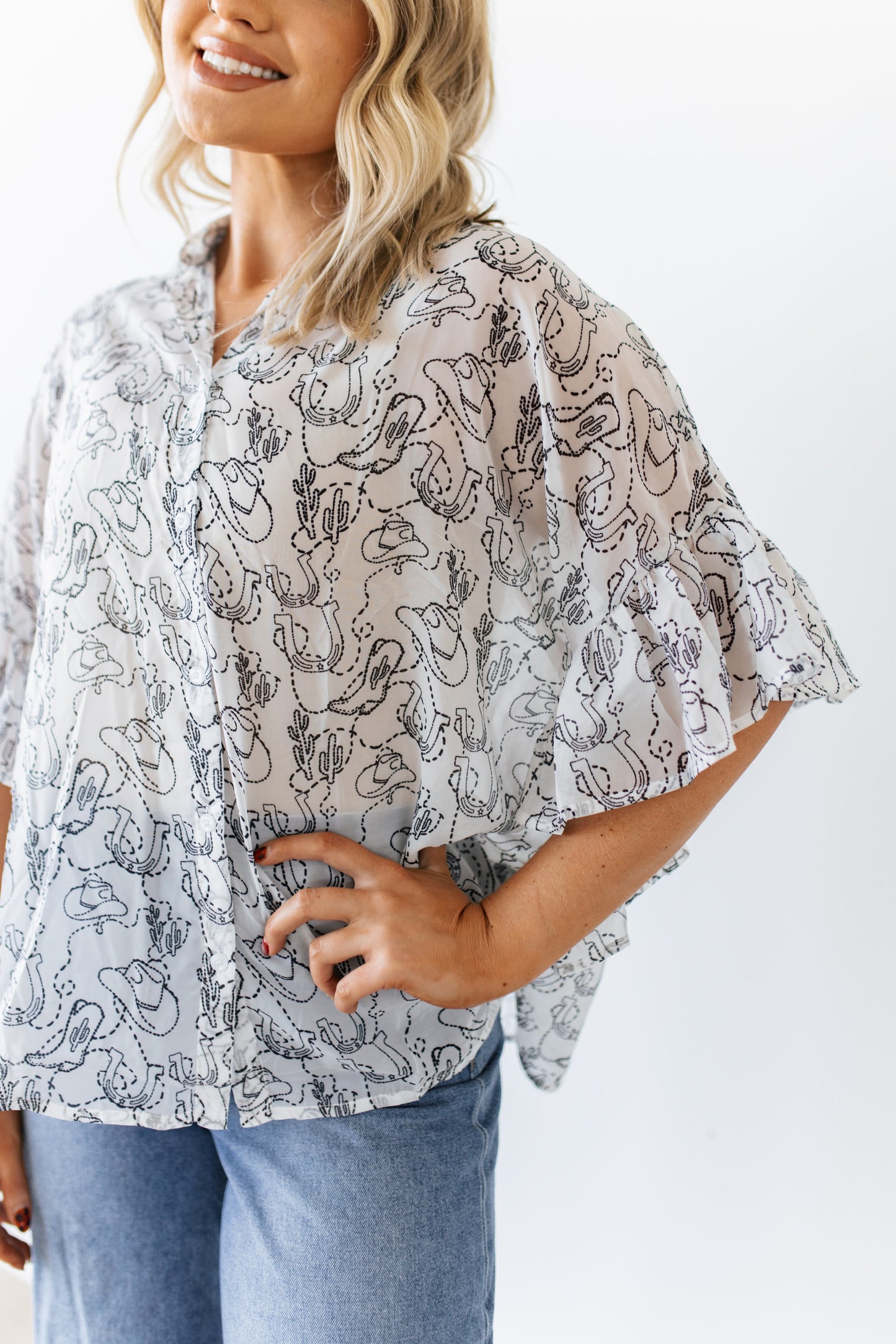 TH2773 BLACK WESTERN ELEMENT STITCH TOP (6 Piece)