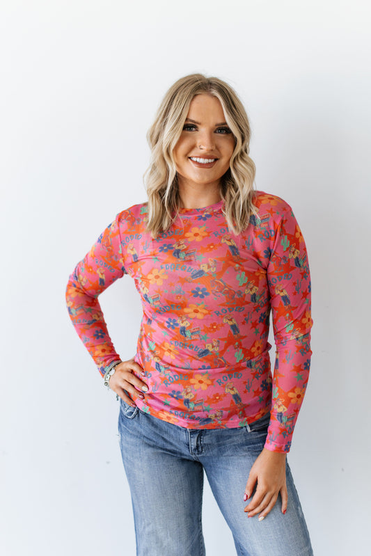 TH1221 PINK RODEO GRAPHIC MESH TOP (7 PIECE)