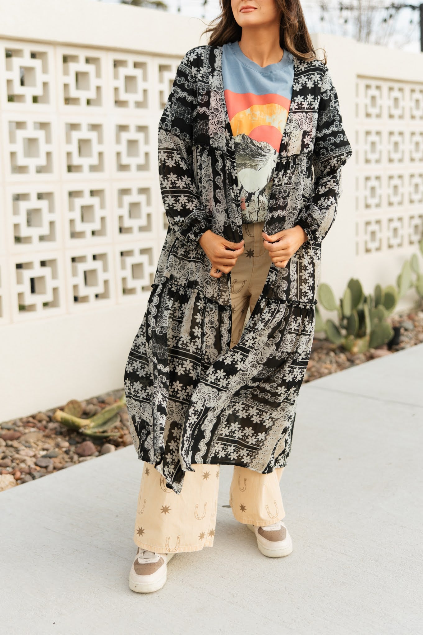 TH6180 BLACK LACE CHIFFON DUSTER (7 PIECE)